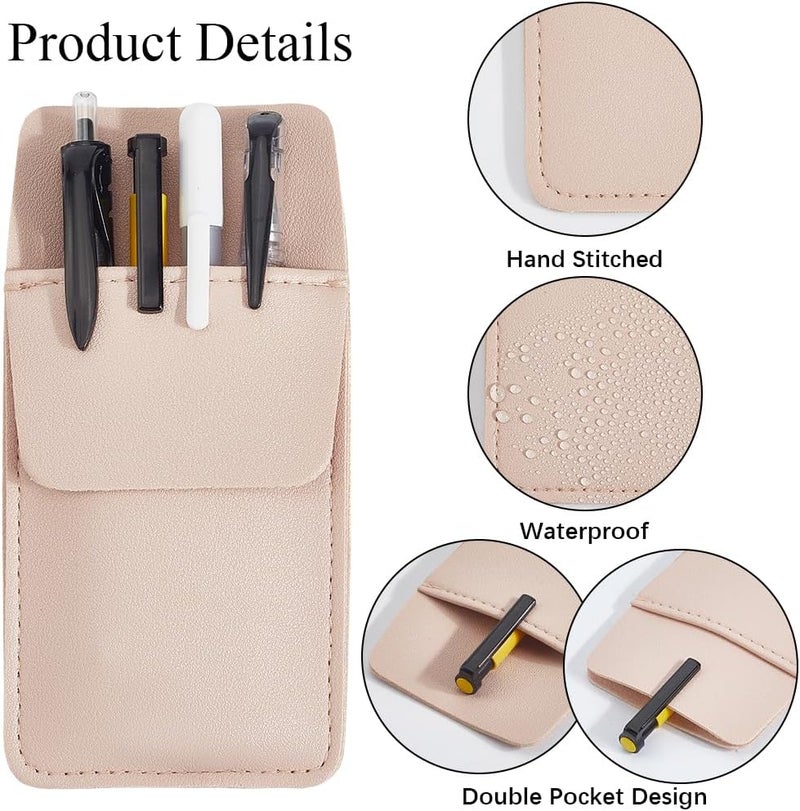 CALFOVERA 3PCS Genuine Leather Pocket Protector for Women Men Pen Pouch Holder Multipurpose Pencil Pocket Protector Cowhide Heavy Duty Tool Organizer for Nurse Teacher Shirts Hospital Office (Pink) - Image 5